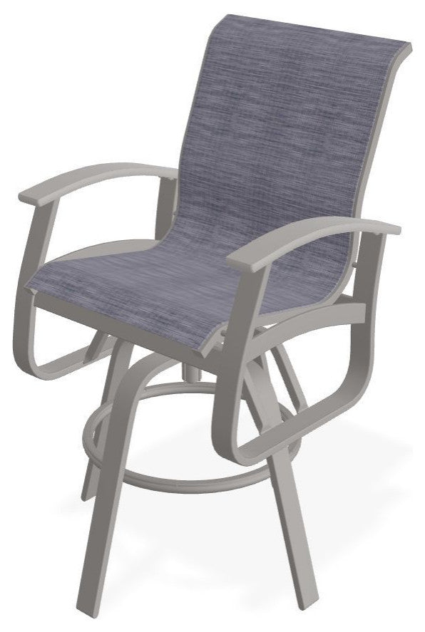 Belle Isle Sling Bar Height Outdoor Swivel Armchair, Brooks/Warm Gray
