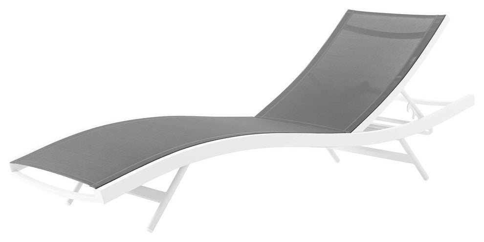 Modern Outdoor Lounge Chair Chaise, Fabric Aluminium, White Gray