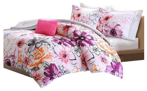 Intelligent Design Peach Skin Printed 5-Piece Comforter Set, Blue