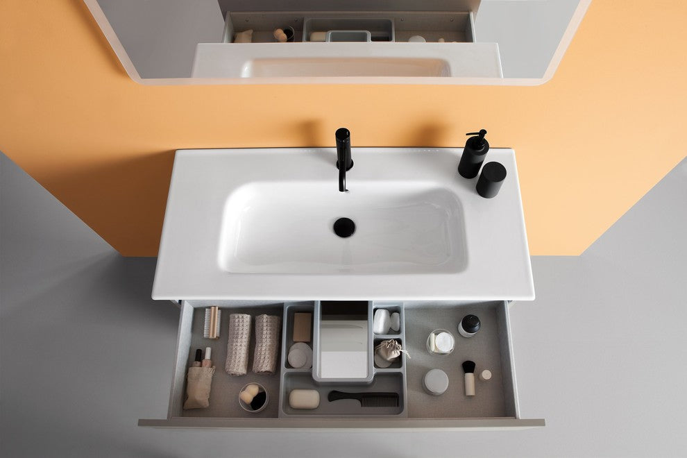 32 inches Wall Mounted Modern Bathroom Vanity 2 Drawer Grey Nature with basin