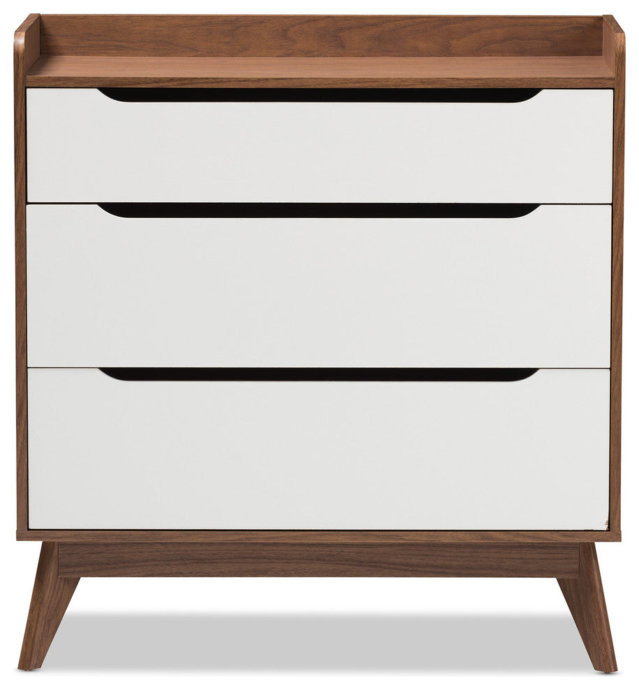 Brighton Mid-Century Modern White and Walnut Wood 3-Drawer Storage Chest