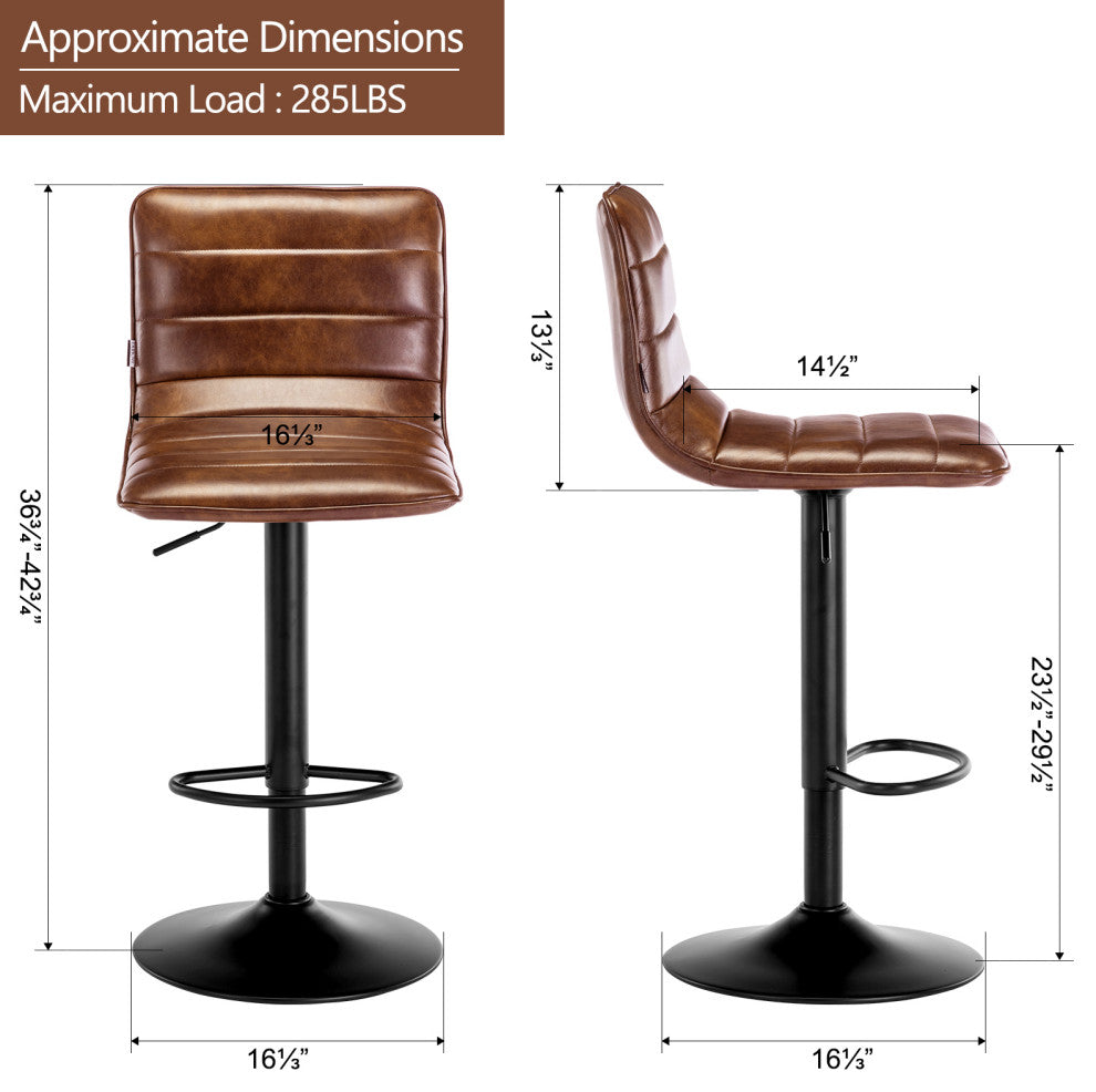 1 x Horizontal Stitched Faux Leather Bar Stool, Yellowish Brown