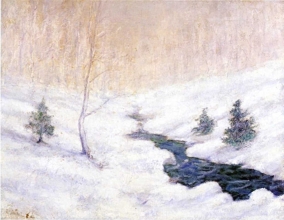 John Twachtman Woodland Stream in a Winter Landscape Canvas Print