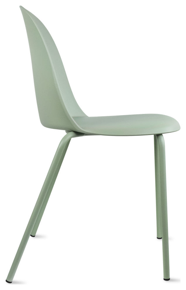 Set of 4 Stackable Modern Dining Stacking Chairs Plastic Metal Chrome Legs, Green