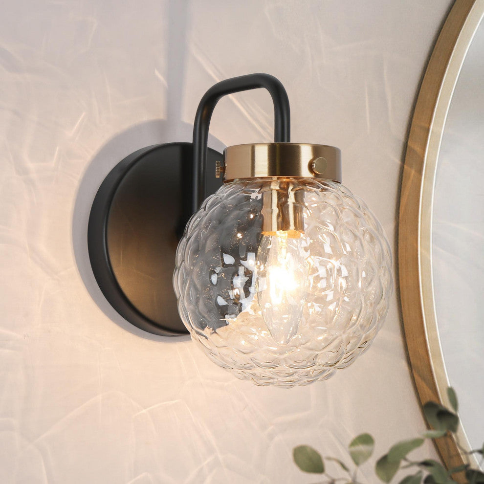 LNC Astrid Black and Gold Modern Textured-Glass Wall Sconce, 1 Light