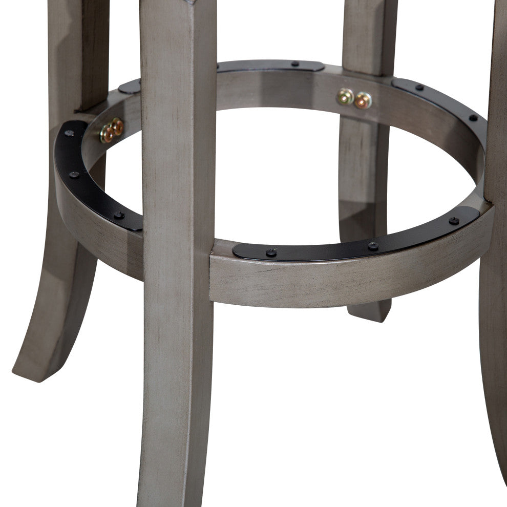 DTY Palmer Lake Swivel Stool, Weathered Gray/ Beige Fabric Seat, 24" Counter Stool