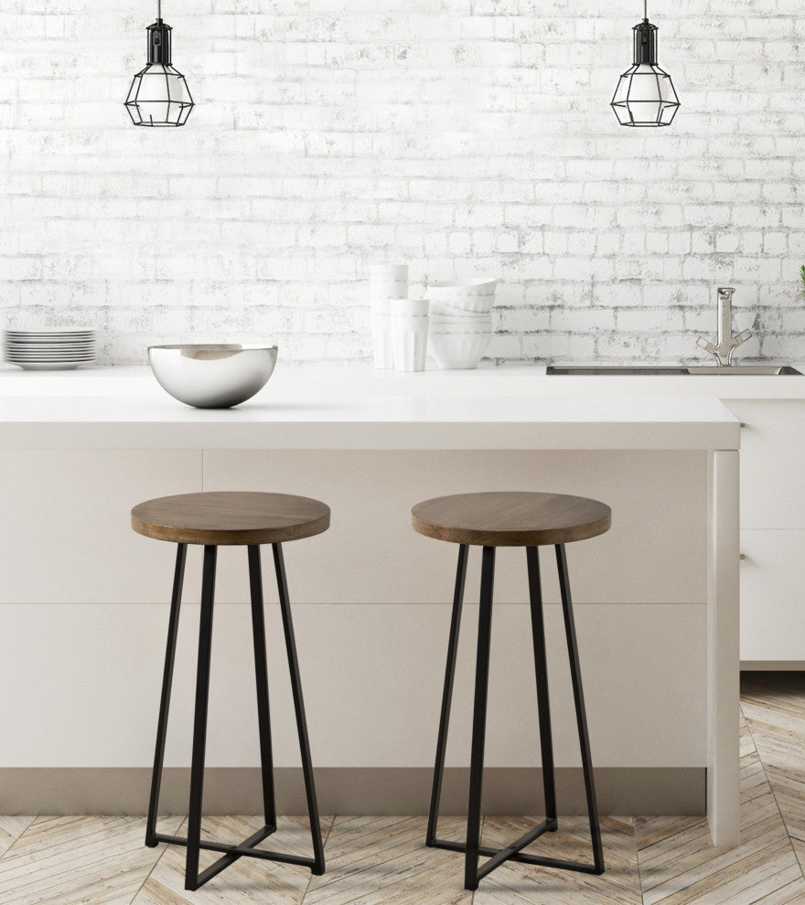 Zia Round Bar Stool, Natural/Black 13x13x25