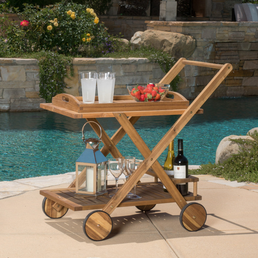GDF Studio Jackson Natural Stained Acacia Wood Indoor Bar Cart