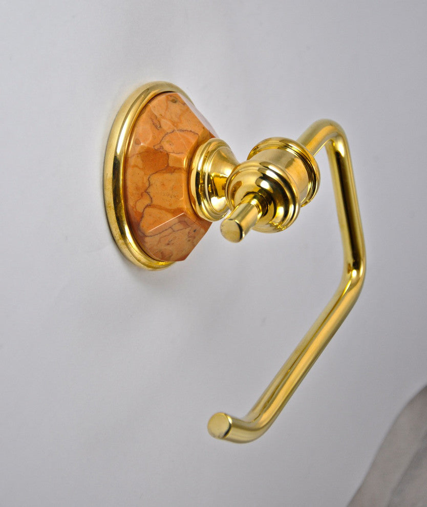 Toilet Paper Holder With Rosso Verona Marble Accents, Unlacquered Bronze