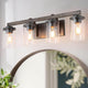 LALUZ Clear Glass Farmhouse Bathroom Vanity Lights, Bronze and Wood Grain, 4-Light
