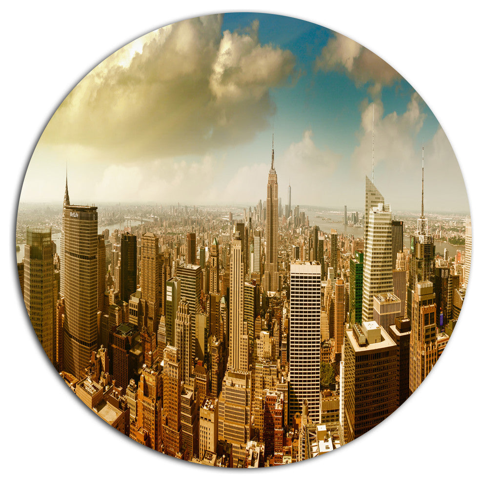 Midtown And Downtown Manhattan, Cityscape Disc Metal Artwork, 23"