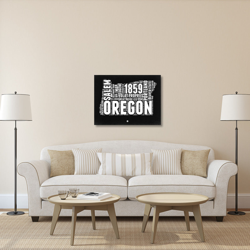 "Oregon Black and White Map" Fine Art Print