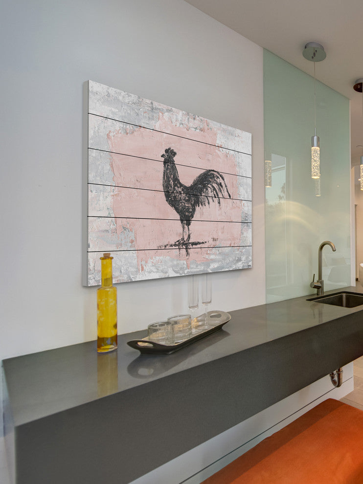 "Tranquil Rooster" Painting Print on White Wood, 60"x40"