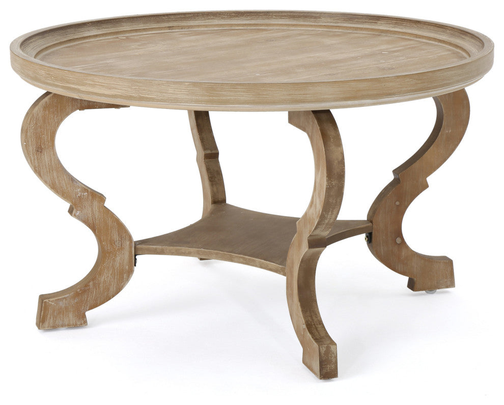 GDF Studio Alteri Finished Faux Wood Circular Coffee Table, Natural