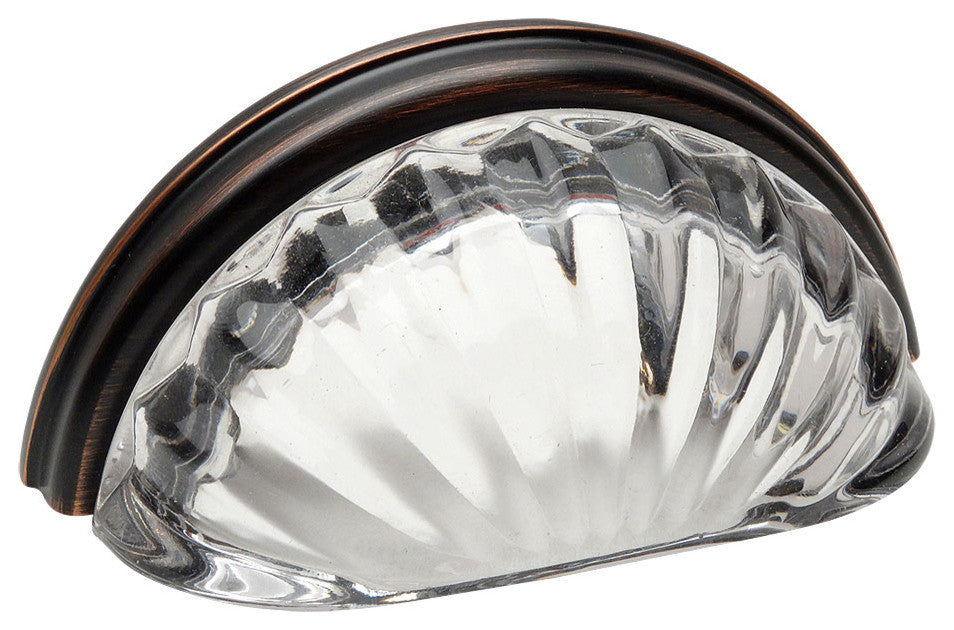 Cosmas 6381ORB-C Oil Rubbed Bronze With Clear Glass Cabinet Cup Pull, Set of 5