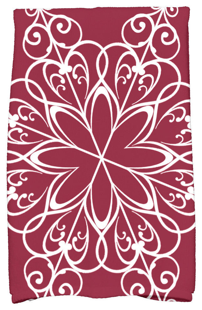 Snowflake Decorative Holiday Geometric Print Hand Towel, Cranberry