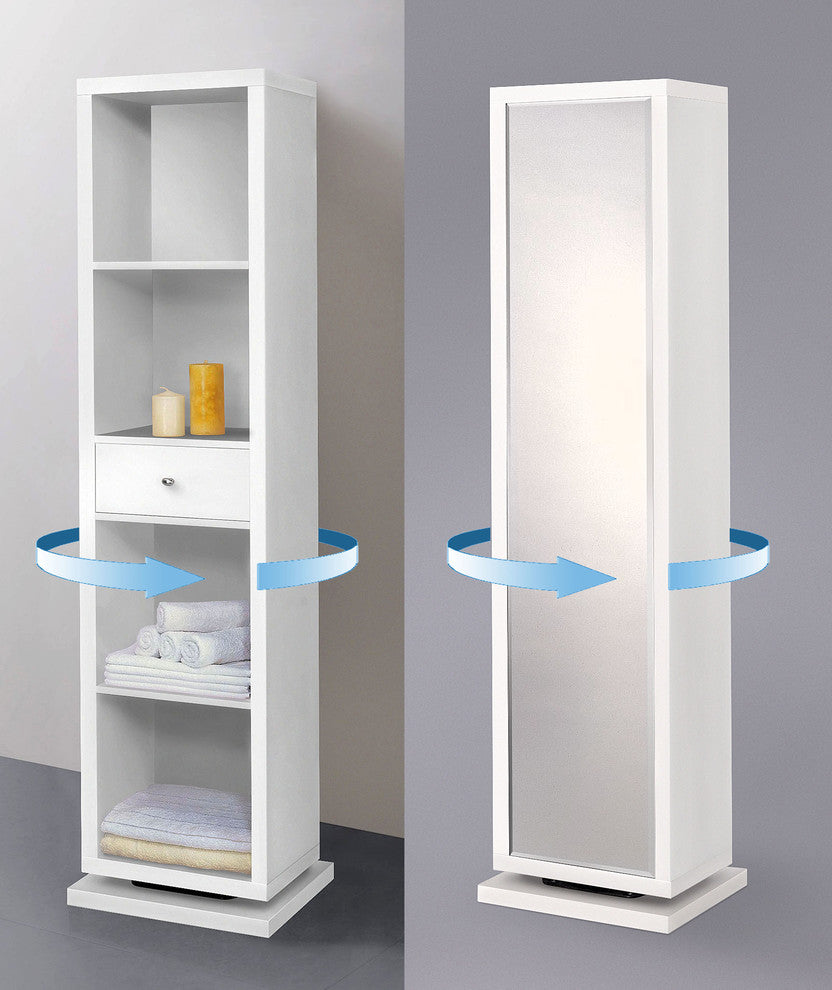Bella Home Deluxe 71" Full-Length Mirror and Swivel Shelving Unit, White
