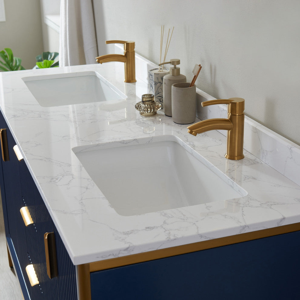 Granada Vanity With White Composite Stone Top, Royal Blue, 60", Without Mirror