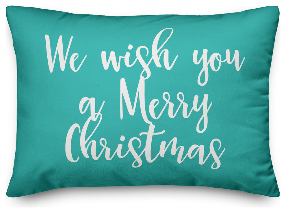 We Wish You A Merry Christmas, Teal 14x20 Lumbar Pillow