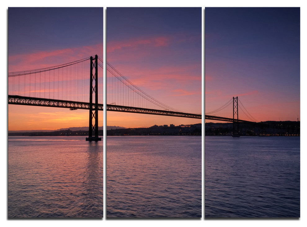 "Wonderful View of Lisbon Bridge" Sea PierMetal Wall Art, 3 Panels, 36"x28"