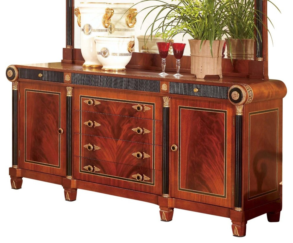 Wooden Buffet With Bronze and Black Accents