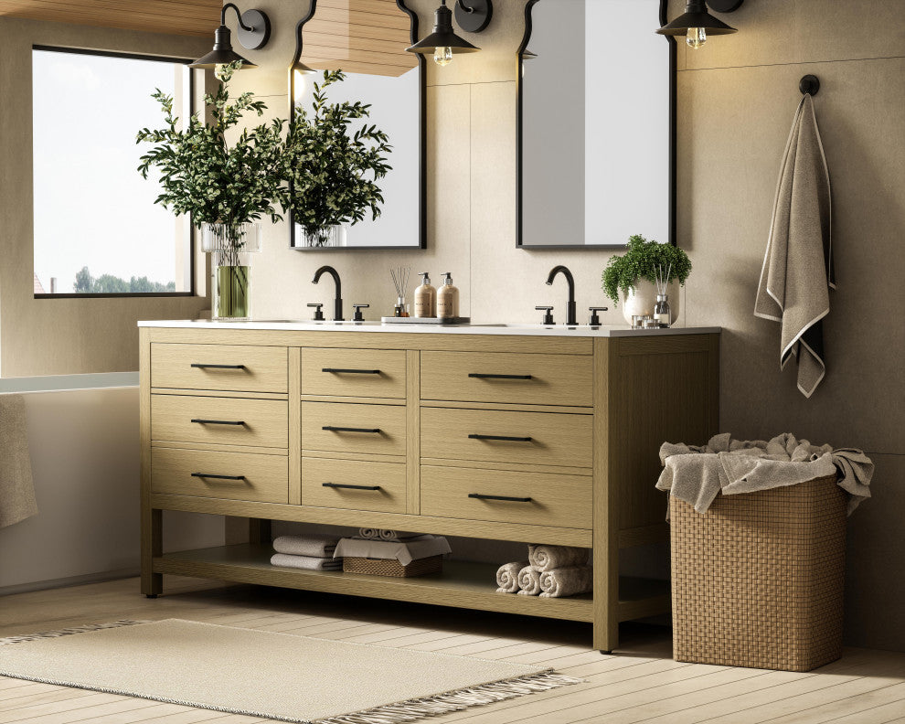 Home Living 72" Double Bathroom Vanity, Honey Brown
