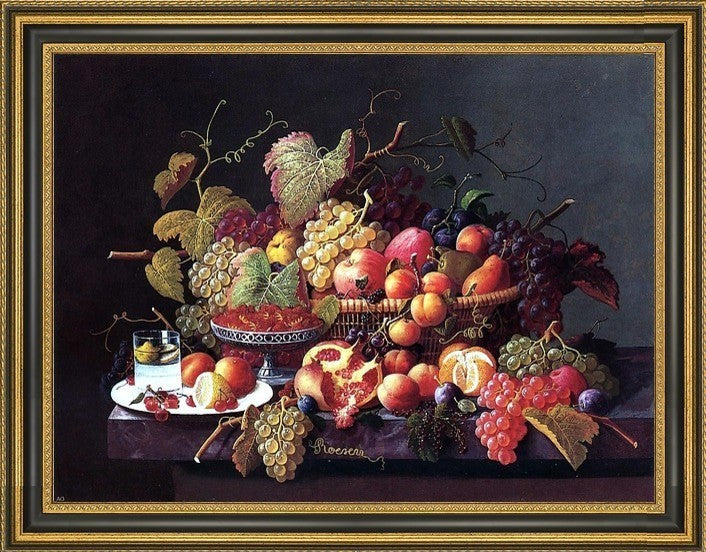 Severin Roesen Still Life with Pomegranates Framed Premium Canvas Print, 18"x24"