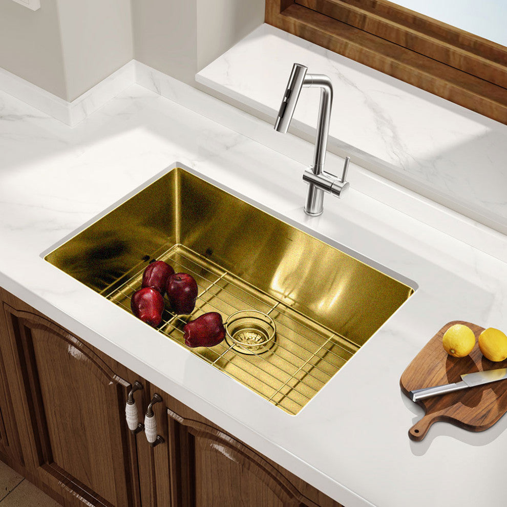 HIGOLD Single Bowl Undermount Kitchen Sink, Nano, PVD Gold