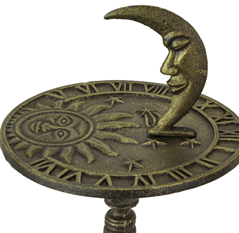 23in Bronze Cast Iron Celestial Sundial Decorative Garden Pedestal Sun Clock