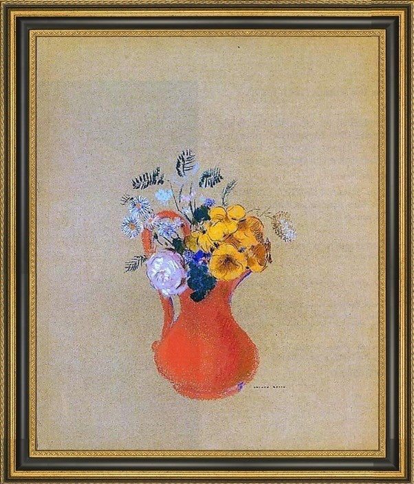 Odilon Redon Flowers in a Red Pitcher Framed Premium Canvas Print, 20"x25"