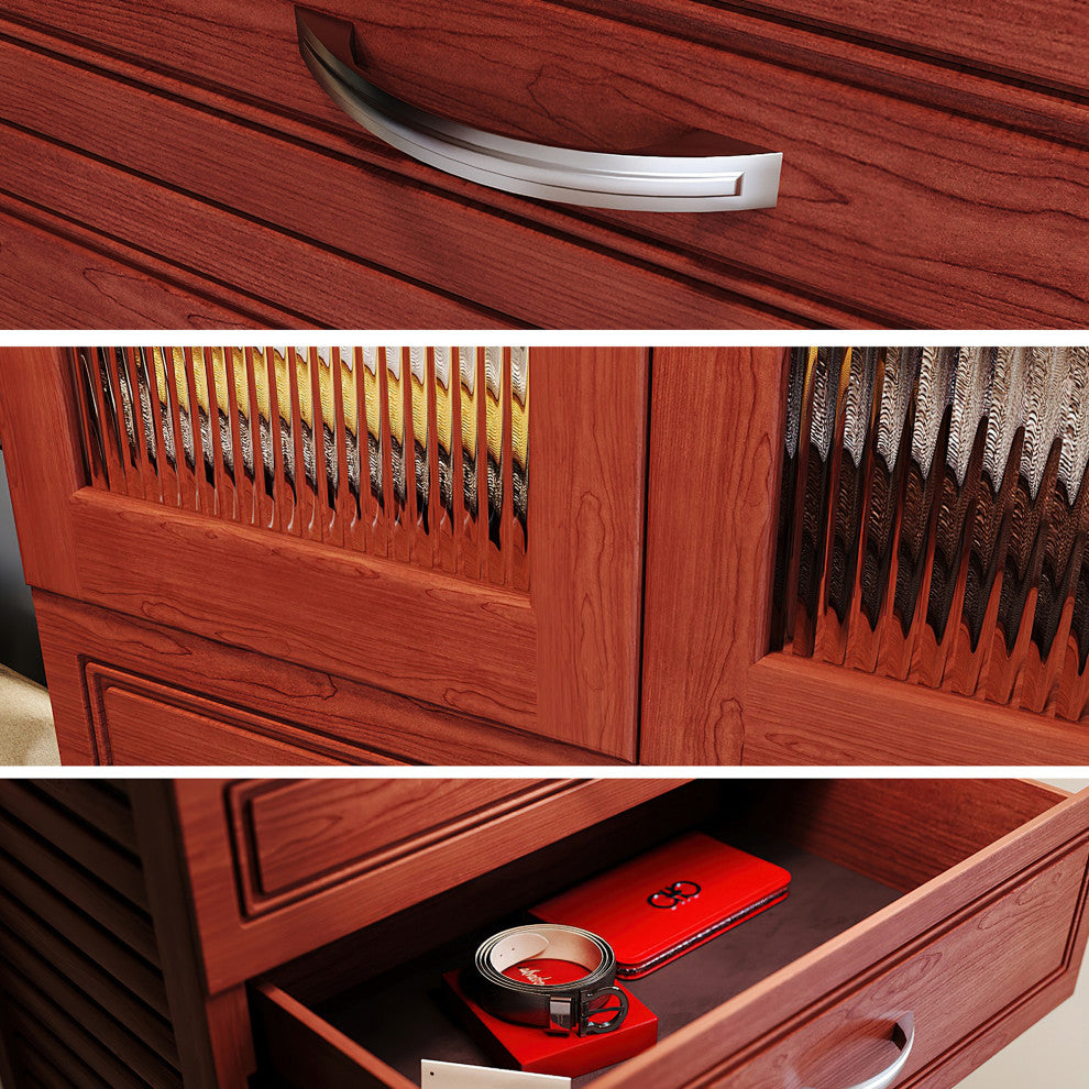 Solid Wood Walk-In Closet Organizer with 6-Drawers and 2-Doors, Red Mahogany