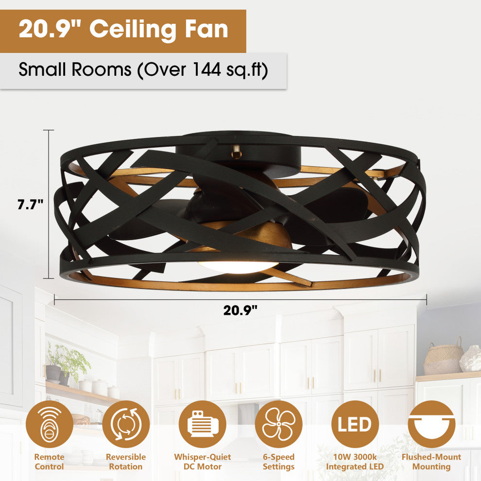 21 in Indoor Black Industrial LED Caged Ceiling Fan With Remote