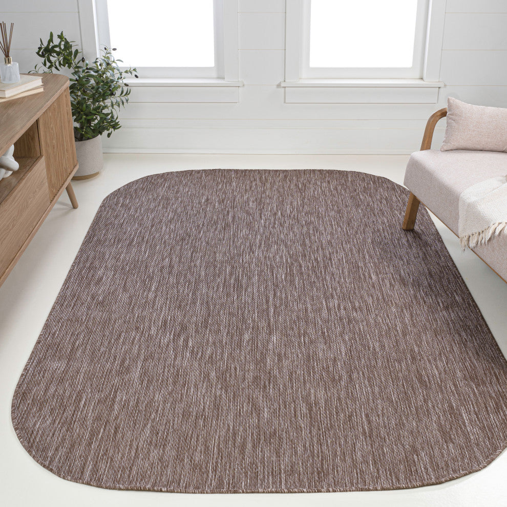 Miles Modern Minimalist Radius Corner Solid Indoor/Outdoor Shaped Area Rug