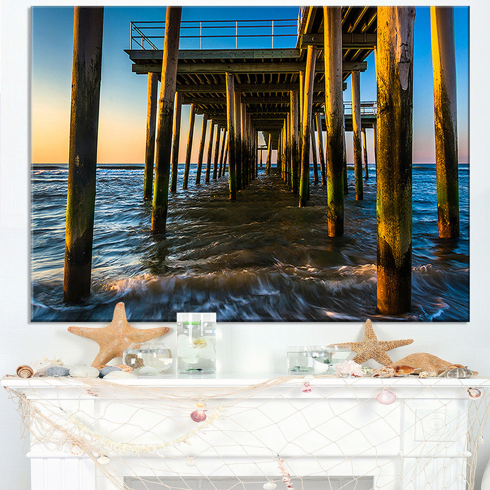 "Fishing Pier And Waves At Atlantic Sea" Sea Pier Wall Art, 40"x20"