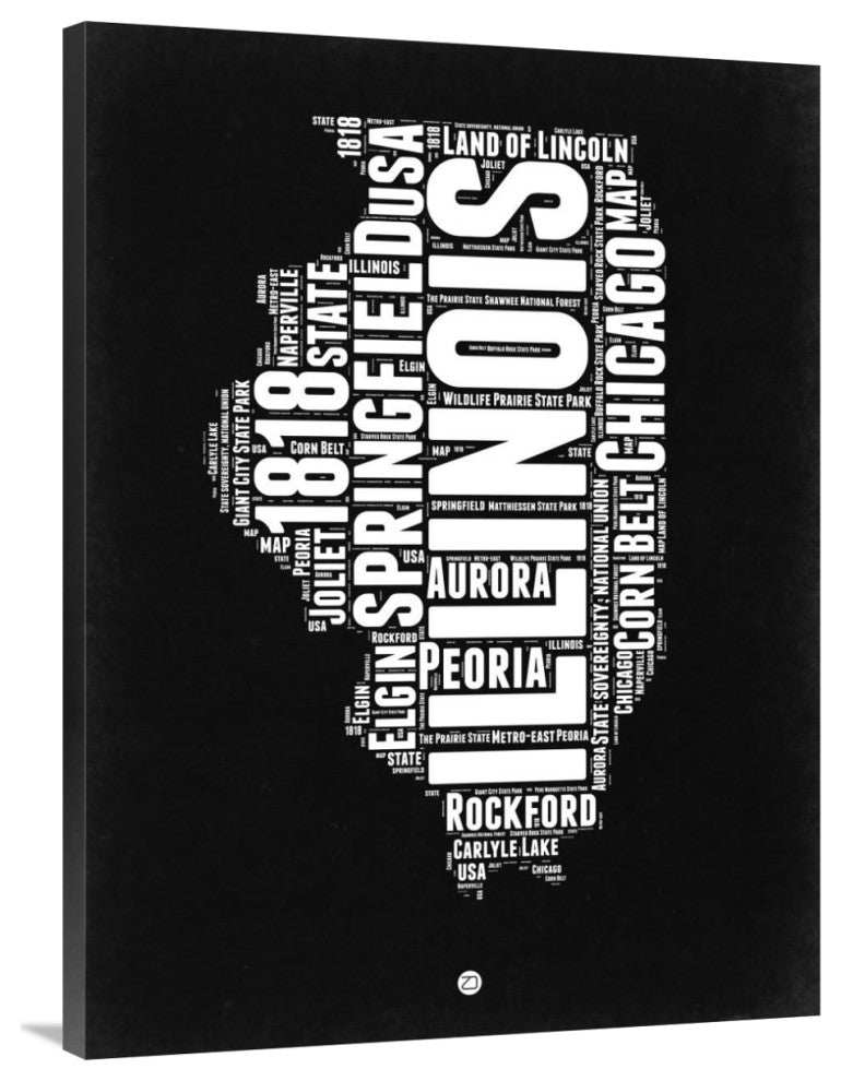 "Illinois Black and White Map" Fine Art Print