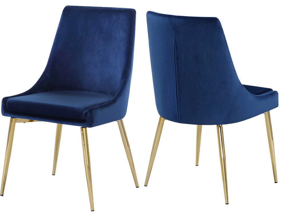 Karina Velvet Dining Chairs, Set of 2, Navy, Gold Base