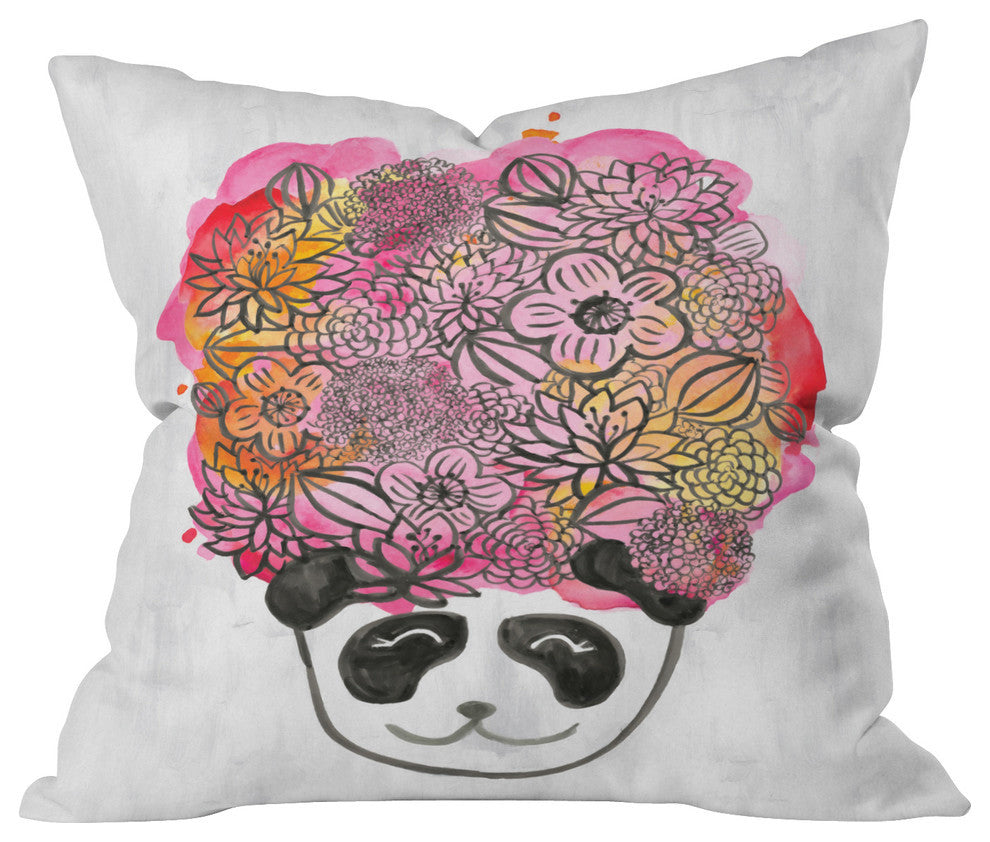 Deny Designs Dash And Ash Panda Flowers Outdoor Throw Pillow