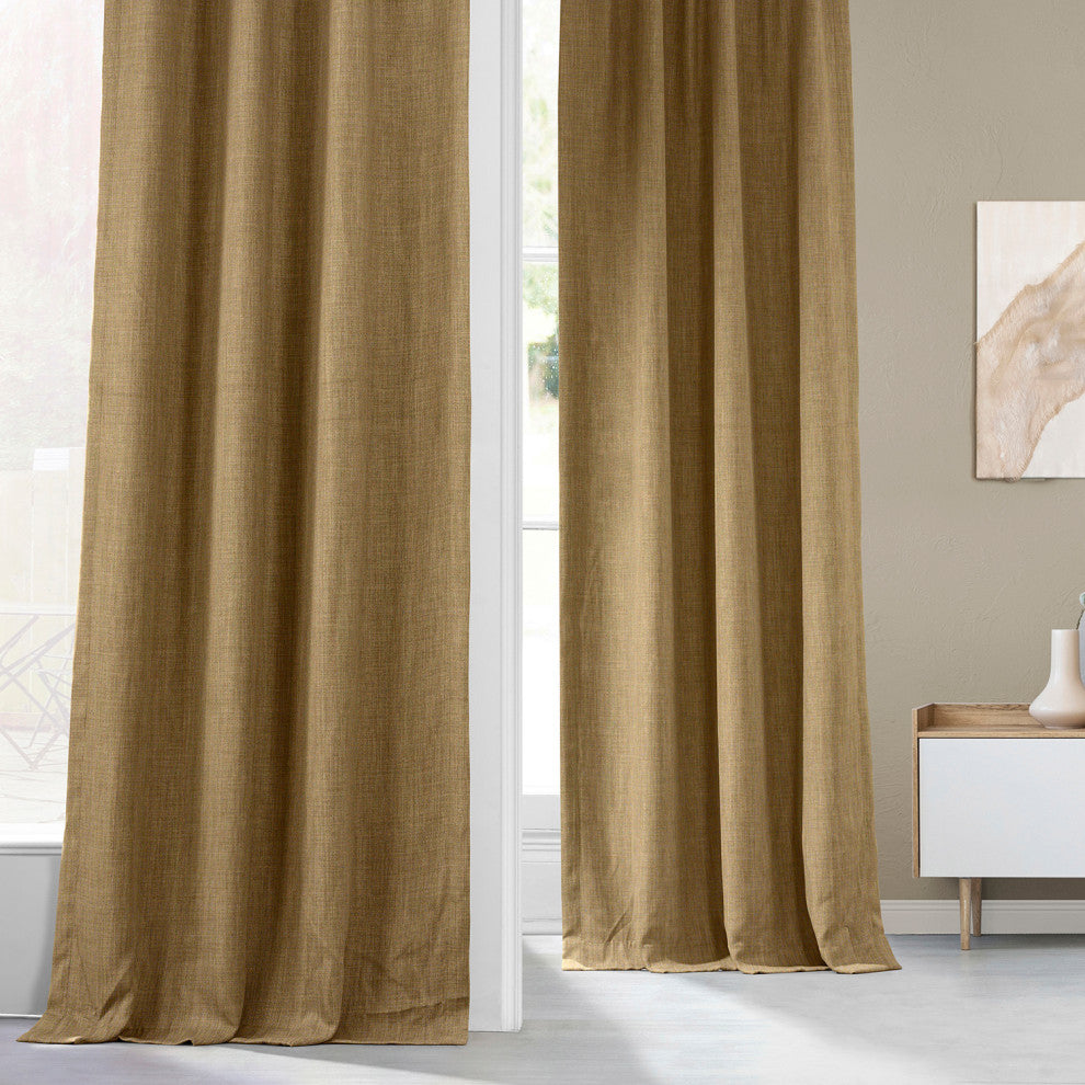 Faux Linen Darkening Curtain Single Panel, Butterscotch, 50"x120"