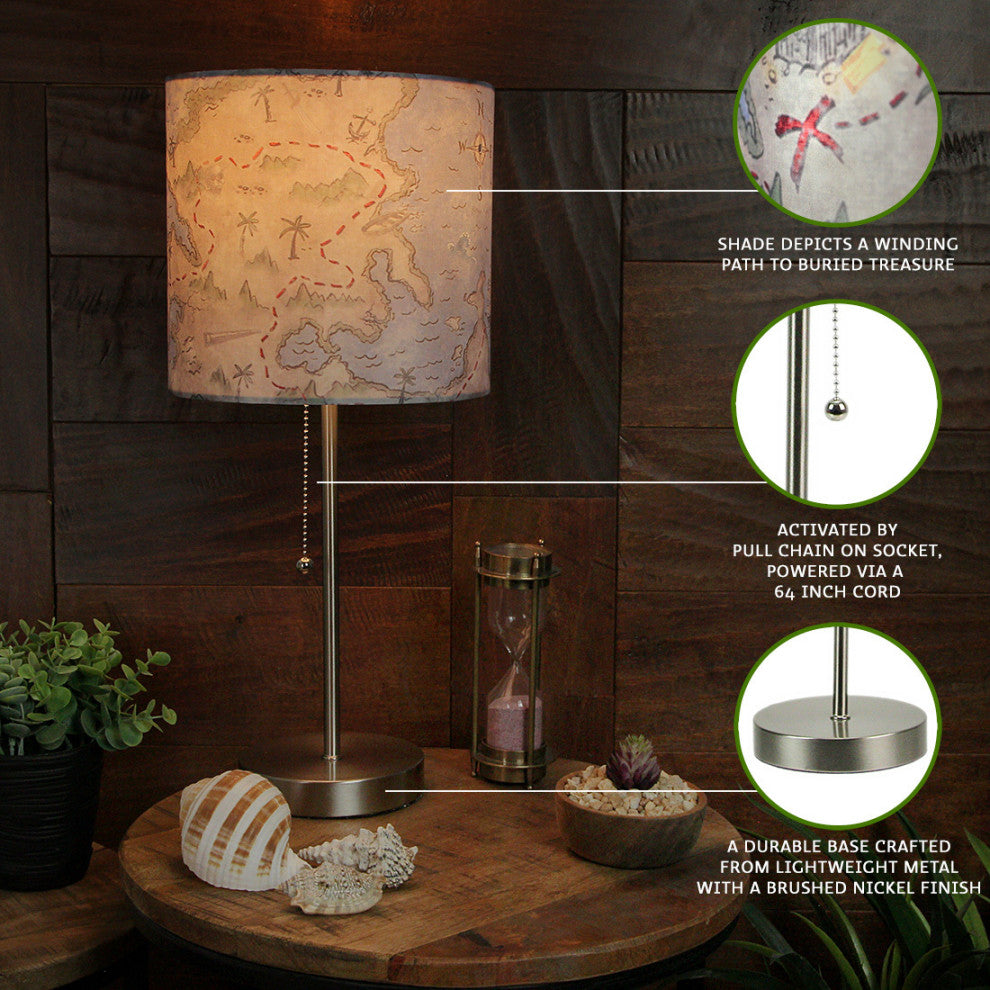 Decorative Treasure Map Brushed Nickel Accent Lamp Coastal Pirate Beach Set of