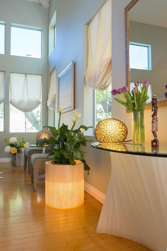 Round Planter Lamps With Wicker