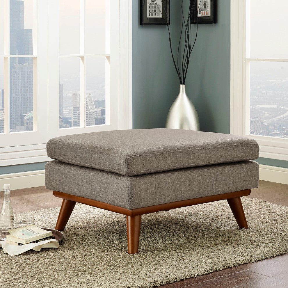 Modern Contemporary Fabric Ottoman , Grey, Fabric