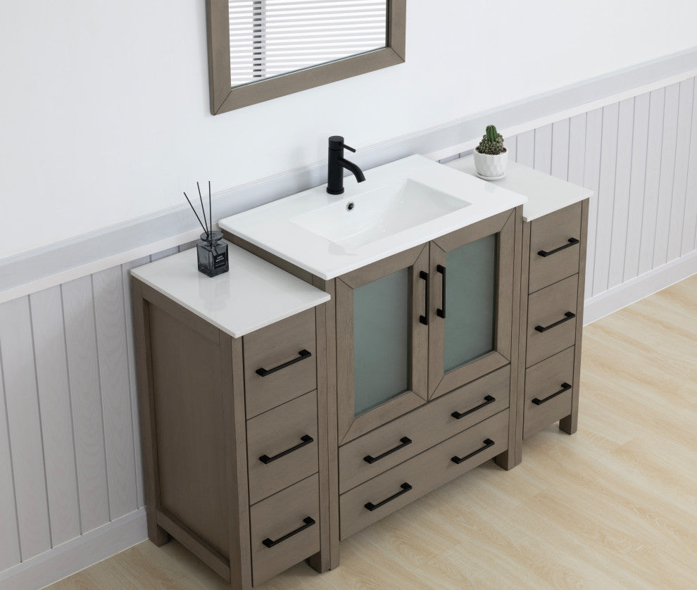 Vanity Art Freestanding Bathroom Vanity Set with Ceramic Top & Mirror