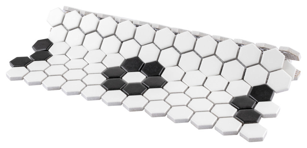 Metro 1" Hex Matte White w/Flower Porcelain Floor and Wall Tile