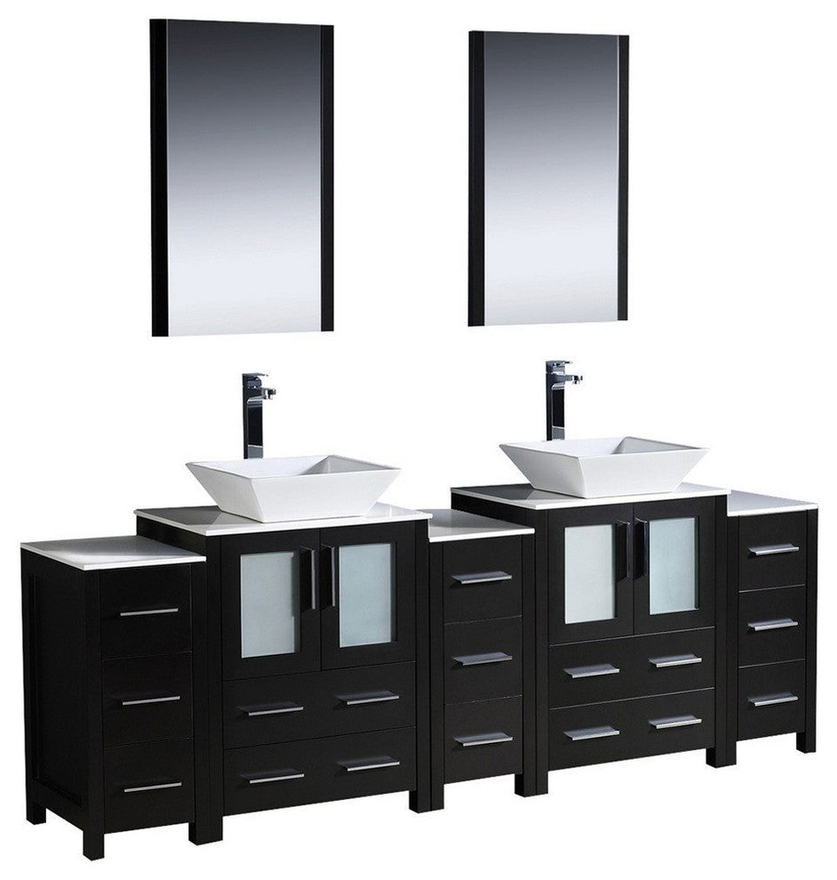 Torino 84" Espresso Modern Double Sink Bathroom Vanity, Faucet FFT1044CH