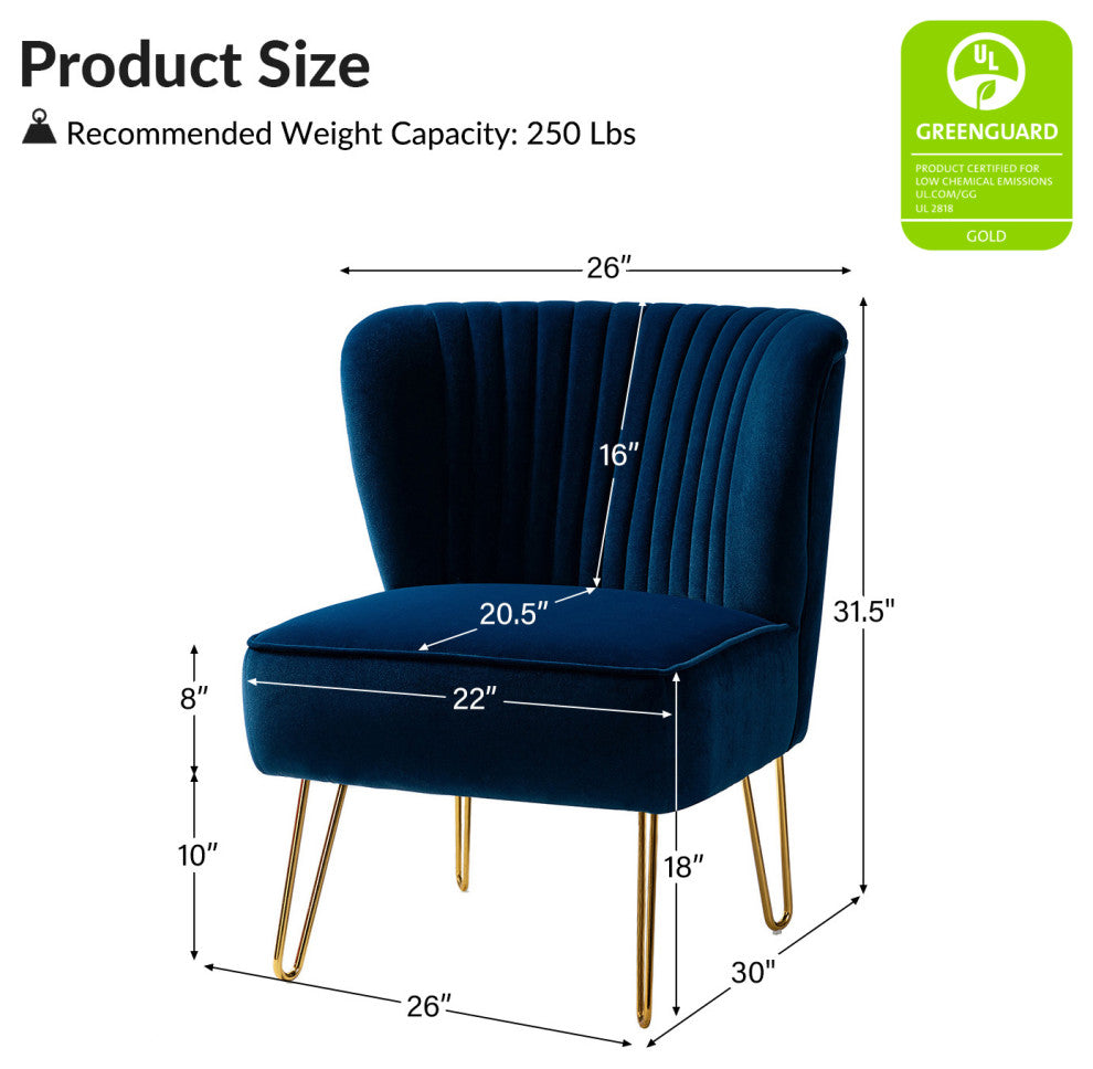 Tufted Side Chair With Golden Base, Navy