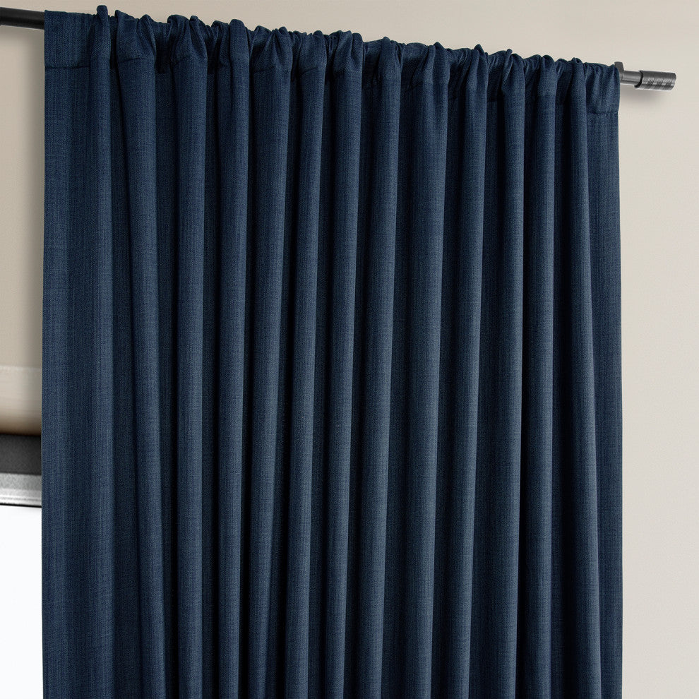 Faux Linen Extra Wide Room Darkening Curtain Single Panel, Indigo, 100"x120"