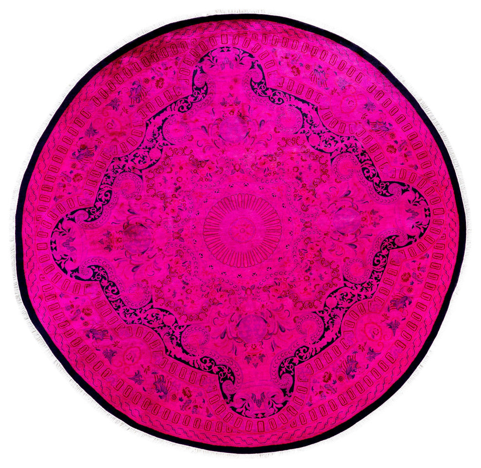 Overdyed One-of-a-Kind Hand-Knotted Area Rug Pink, 8' 1" x 8' 1"