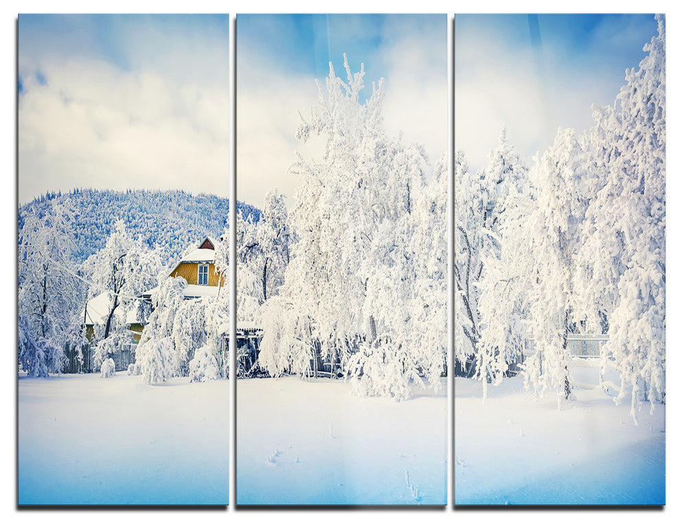 "White Winter Mountain Landscape" Photo Metal Wall Art, 3 Panels, 36"x28"