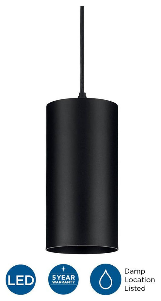 Cylinder 6" 1-Light LED Modern Outdoor Pendant Hanging Light, Black