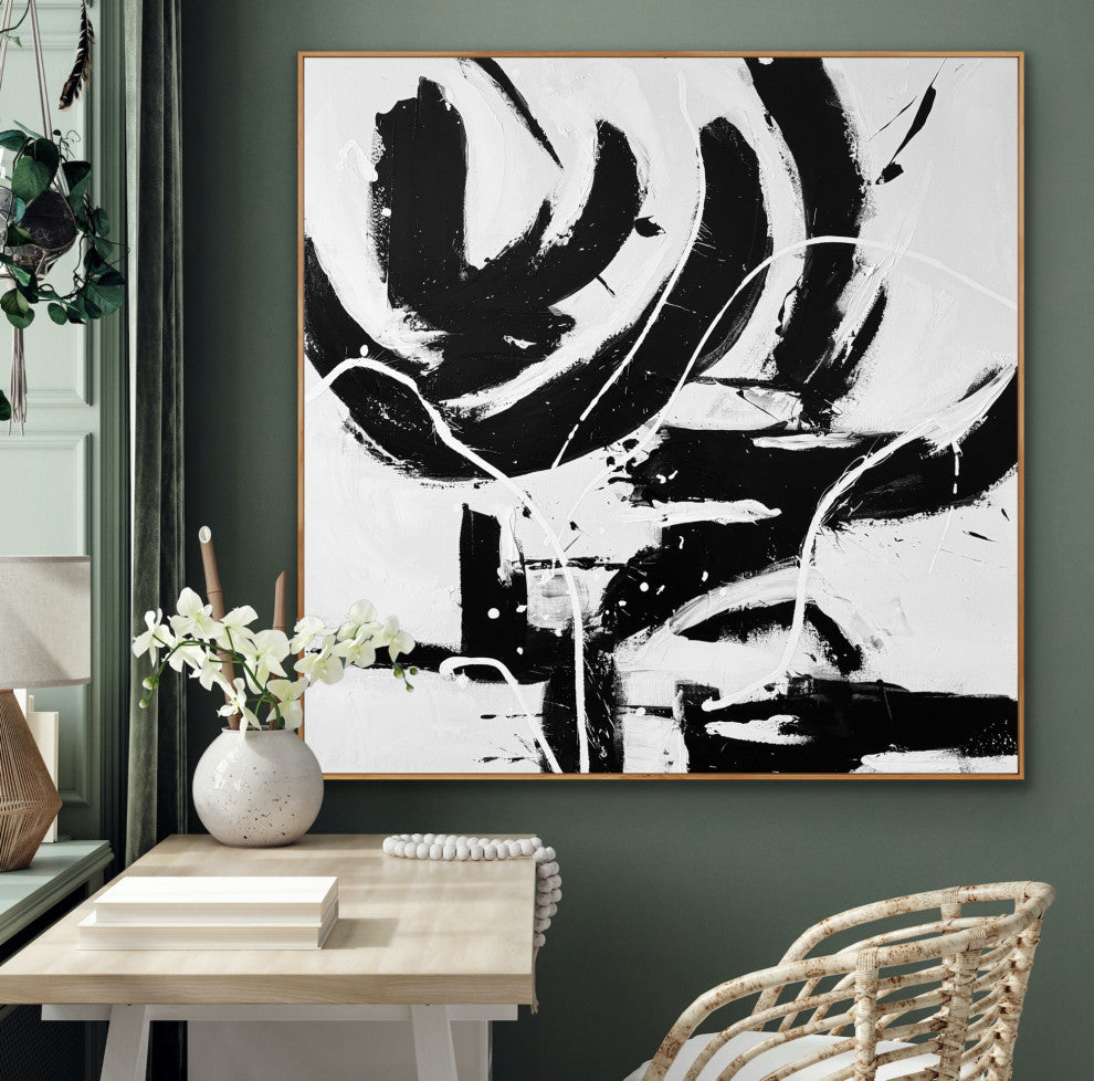 48x48" Original Large Modern Black white Minimal abstract art Ready wall art